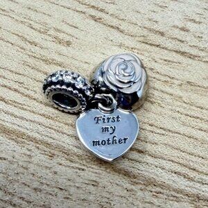 Pandora ALE First My Mother Forever My Friend Rose Heart Dangle Charm 925 Silver